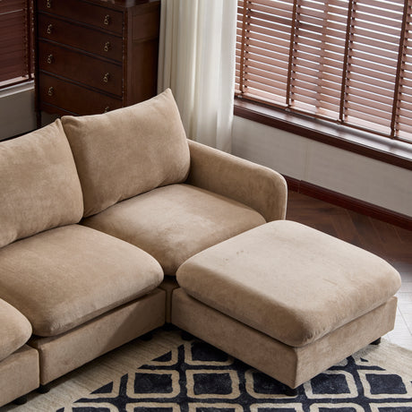 130 in. oversize 5-Piece L Shaped Modular Free Combination Sectional Velvet Sofa Couch with Ottoman for Living Room and Spacious Space, Nomad - sold by Home Elegance USA