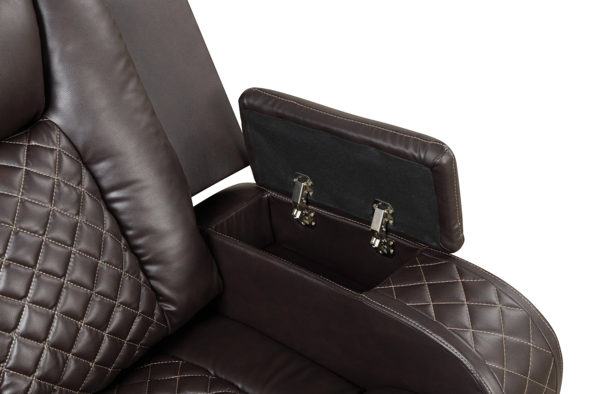 Benz LED & Power Reclining Loveseat Made With Faux Leather in Brown | Home Elegance USA