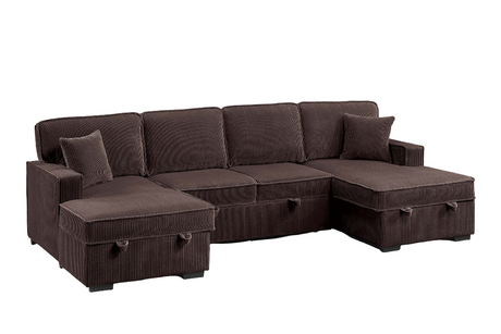 Chocolate Finish Modern Style Convertible Sectional 3pc Corduroy Fabric Upholstered Sleeper Sofa Two Storage Chaises Primary Living Room - sold by Home Elegance USA