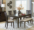 Dark Brown Finish 6pc Dining Set Expandable Table with Bench and 4x Side Chairs Beige Fabric Upholstered Seat Classic Look Dining Wooden Furniture