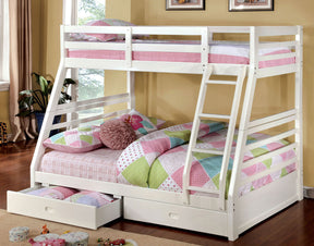 Twin Over Full Bunk Bed Modern Transitional Style Include Two Large Drawers for Under Bed Storage And Attached Ladder White