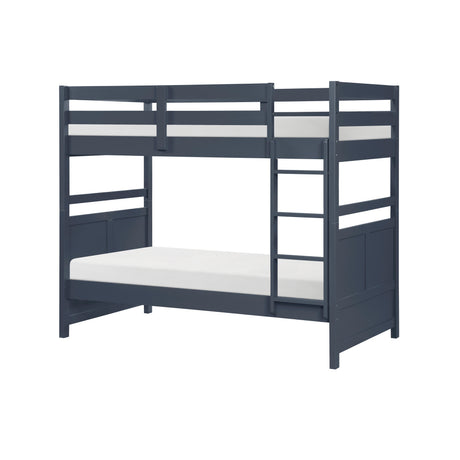 Bunk Bed Twin Over Twin Navy Blue Finish Sturdy Wood Frame Guard Rails Youth Bedroom Furniture 1pc - sold by Home Elegance USA