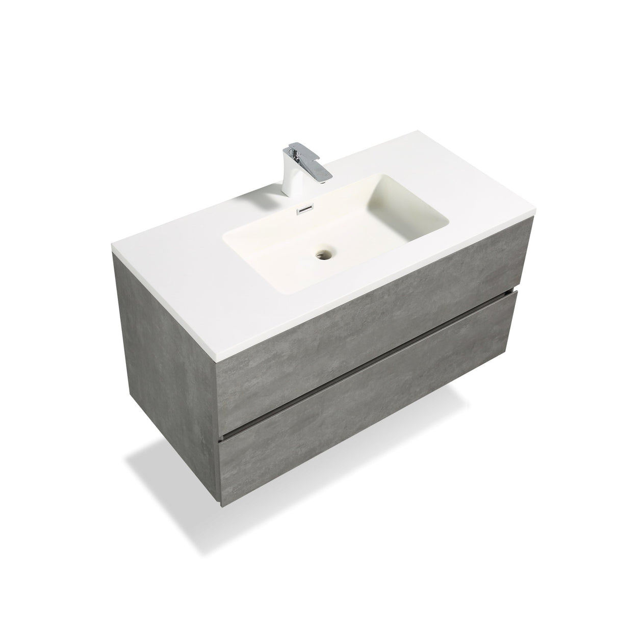 35'' Wall Mounted Single Bathroom Vanity in Ash Gray With White Solid Surface Vanity Top