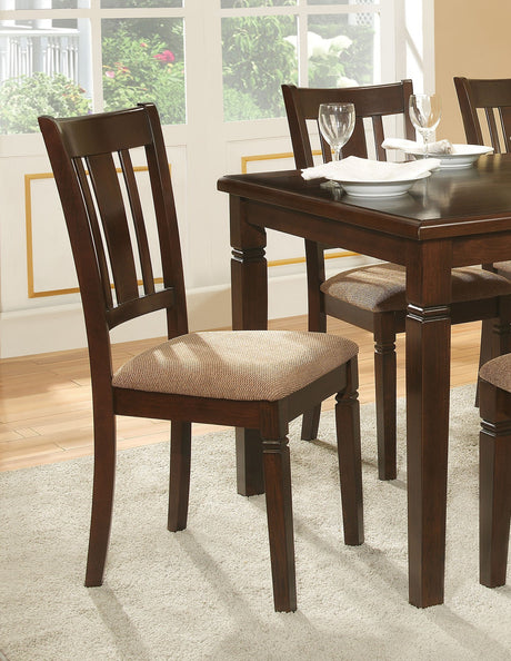 5pc Transitional Style Dining Furniture Set Table and 4x Side Chairs Fabric Upholstered Seat Espresso Finish Wood - sold by Home Elegance USA