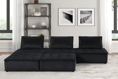 Anna Black Velvet 5 Pc Sectional Sofa Ottoman - B061S00701 - Home Elegance USA - 1