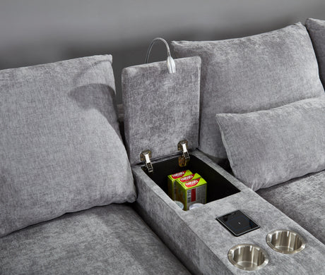 Modern Sectional Sofa Couch with Console,USB Charging Port,Reading Light,Cup Holder, Light Grey - sold by Home Elegance USA
