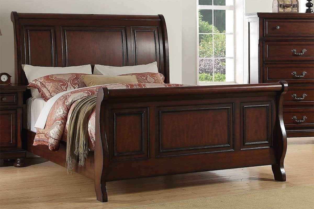 1pc California King Size Bed Two Panel Bed Headboard And Footboard Cherry Finish Bedroom Furniture