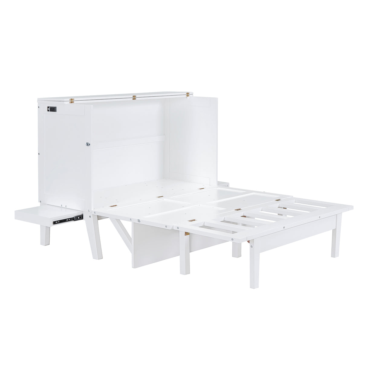 Full Size Murphy Bed with USB Port and removable Shelves on Each Side,White - Home Elegance USA