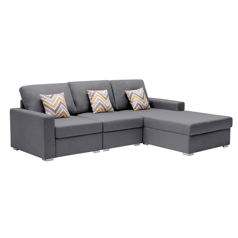 Nolan Gray Linen Fabric 3Pc Reversible Sectional Sofa Chaise with Pillows and Interchangeable Legs - Home Elegance USA