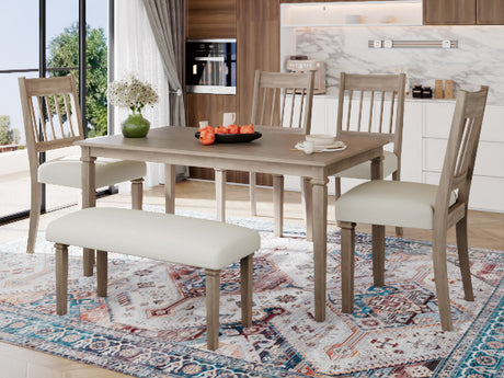 6-Piece Retro Dining Room Set, Classic Kitchen Furniture Set, Wooden Rectangular Table and 4 Chairs with Bench for kitchen & Dining Room, Easy Assembly, Space Saving, (BROWN) - sold by Home Elegance USA