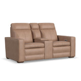 Dutch Power Reclining Loveseat With Console, Power Headrest & Lumbar - Light Brown | Flexsteel