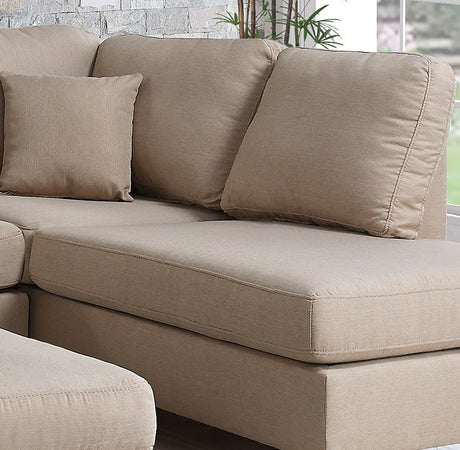 Sand Color 3pcs Sectional Living Room Furniture Reversible Chaise Sofa And Ottoman Polyfiber Linen Like Fabric Cushion Couch - sold by Home Elegance USA