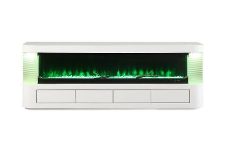 Contemporary Style TV Stand Electric Fire Place 3-Level Brightness Setting Flame Box Display White Finish Primary Living Room - sold by Home Elegance USA