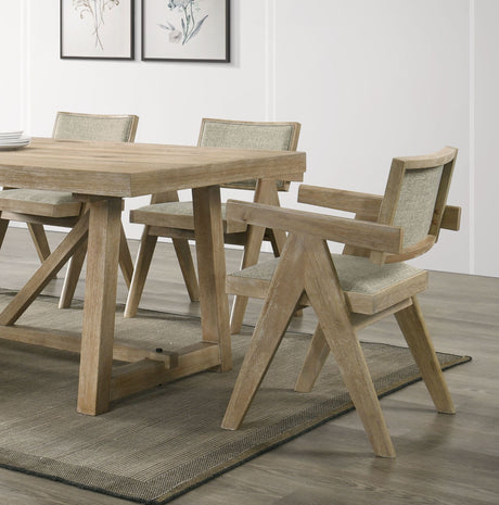 Contemporary Oak Veneer 7pc Dining Set Upholstered Polyester 6x Arm Chairs 1x Table Dining Room - sold by Home Elegance USA