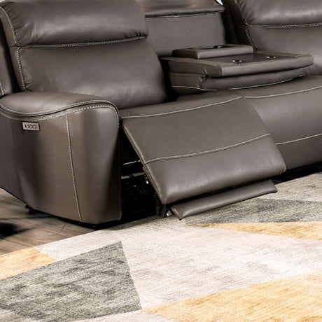 Power Reclining Sectional Couch Dark Gray Leatherette Sofa Corner Wedge Chairs Console Living Room Furniture Recliner L-Shaped Sectional - sold by Home Elegance USA