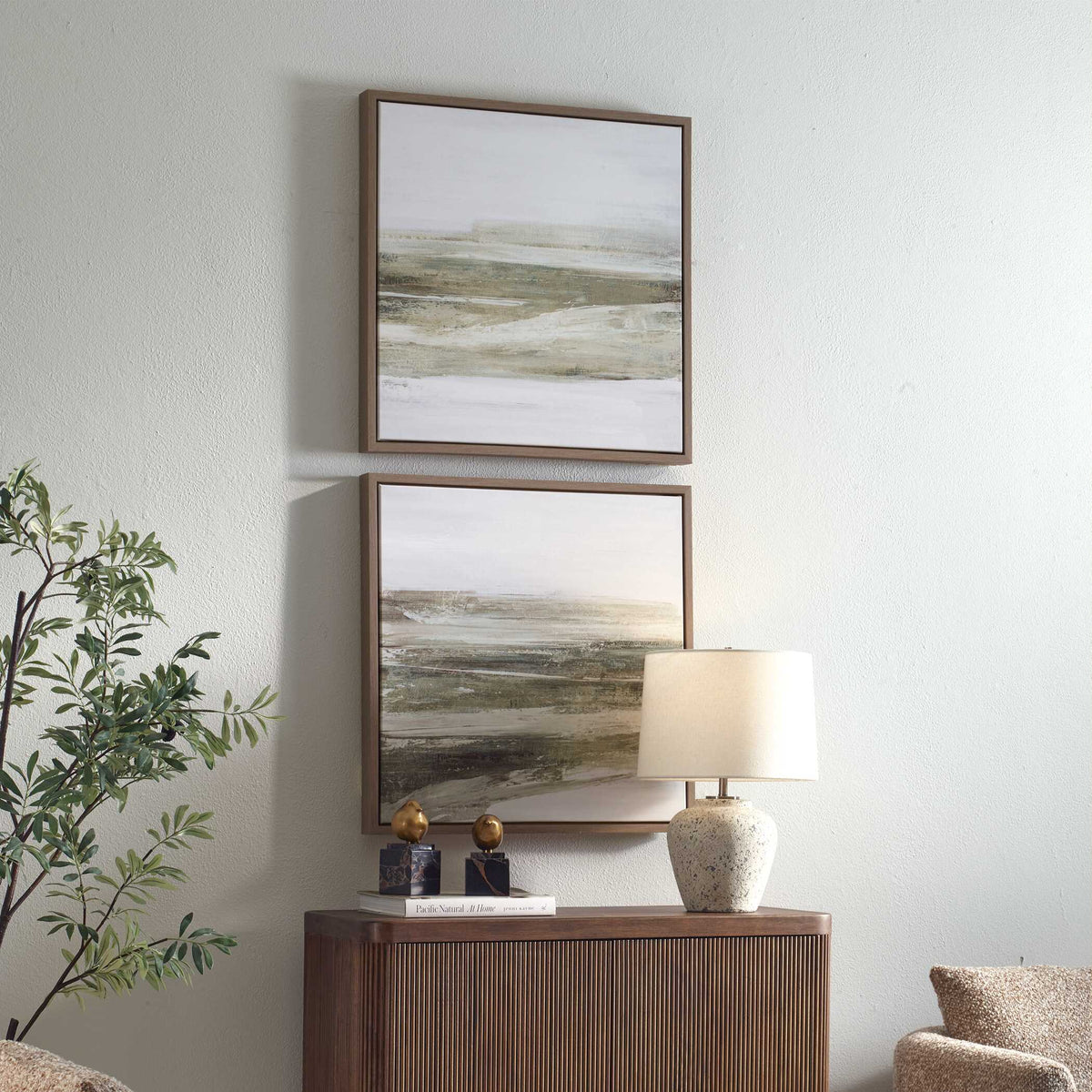 All Of A Sudden Framed Canvases (Set of 2) Black / Brown / Gray / Green - Green / Gray by Uttermost - View 3