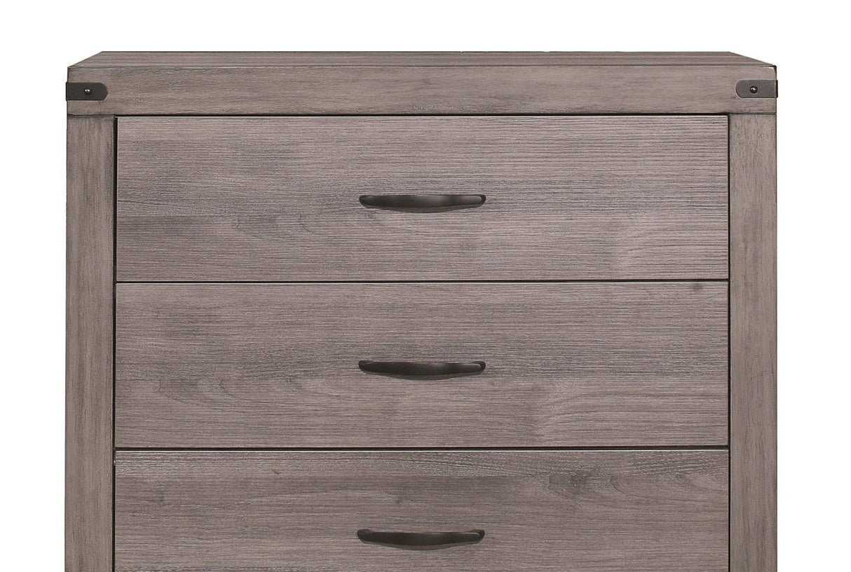 Brownish Gray Finish 1pc Bedroom Chest of 5 Drawers Melamine Laminate Dark Metal Hardware Corner Rivets - B01152308 - Home Elegance USA - 4