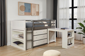 Contemporary Style Twin Bunk Bed Open Shelves Nesting Desk 3 Drawers White And Gray Finish Bedroom Furniture - sold by Home Elegance USA