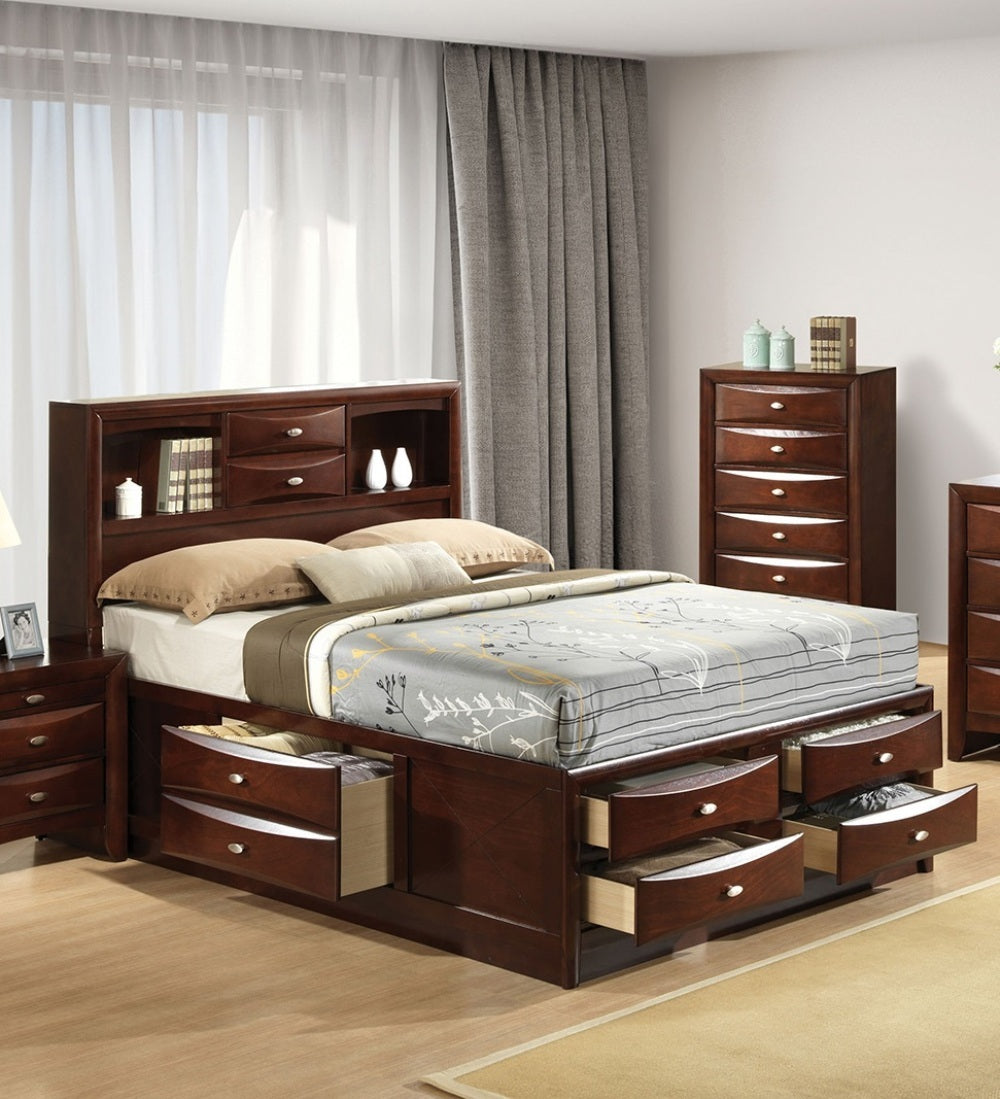 Contemporary Full Size Bed W Footboard Drawers Headboard Bookcase Cherry Color 1pc Bed Bedroom Furniture