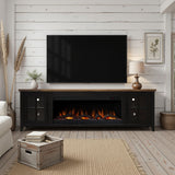 Providence 83 inch Fireplace TV Stand, For TVs up to 95 inches, Minimal Assembly Required, Black and Bourbon Finish