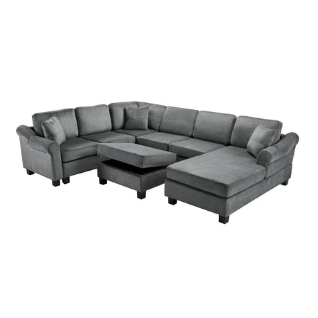 U-shaped Sectional Sofa Chenille Upholstered with Movable Storage Ottoman, Dark Gray, 111.8' - sold by Home Elegance USA