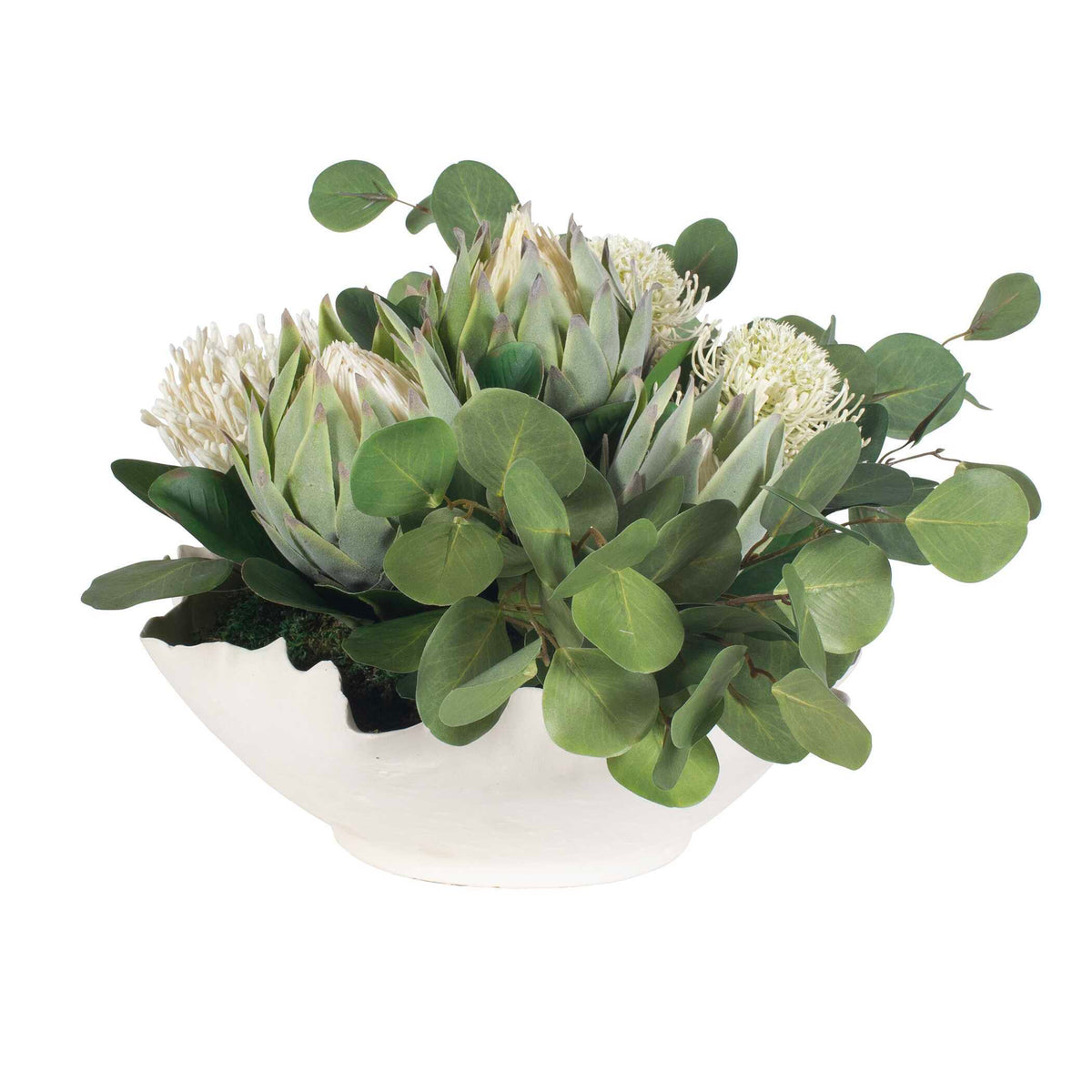 Protea Blooms Bowl Centerpiece - Green / White by Uttermost - View 6