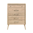 Mid-Century Modern Design Natural Oak Finish Chest of 5 Drawers Nickel Tone Classic Style Bedroom Furniture 1pc