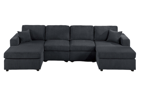 Modern Design Sectional Set 3pc Armless Loveseat Two Matching Pillow Right Arm And Left Arm Chaise Black Finish Primary Living Room - sold by Home Elegance USA
