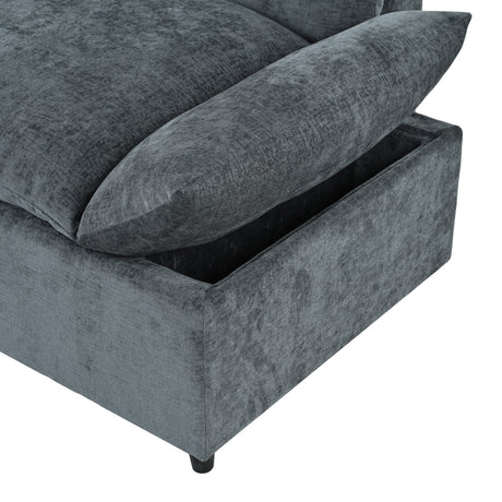 115.5' Modular Deep Gray Sectional Sofa with Durable Polyester Upholstery, Plush Cushions, Hidden Storage Compartments, and Versatile Design for Living Room, Lounge, or Office' - sold by Home Elegance USA