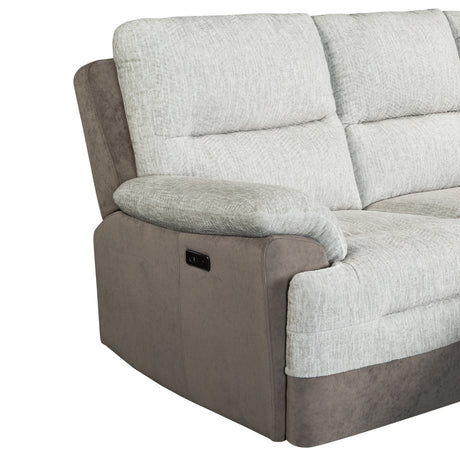 Contemporary KIA Beige/Brown Sectional Sofa with USB and Power Recline in 100% Polyester Fabric - sold by Home Elegance USA