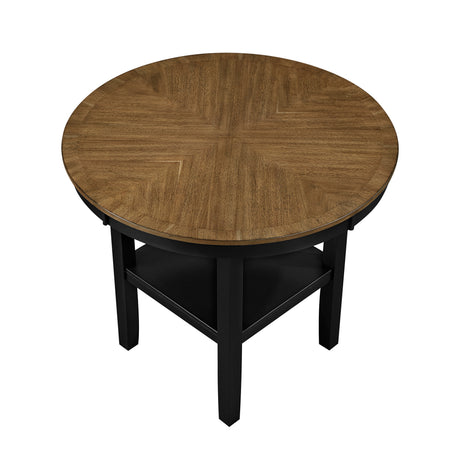 5pc Counter Height Dining Set Round Table with Storage and 4 Counter Height Chairs 2-Tone Black and Brown Finish Wooden Furniture - sold by Home Elegance USA