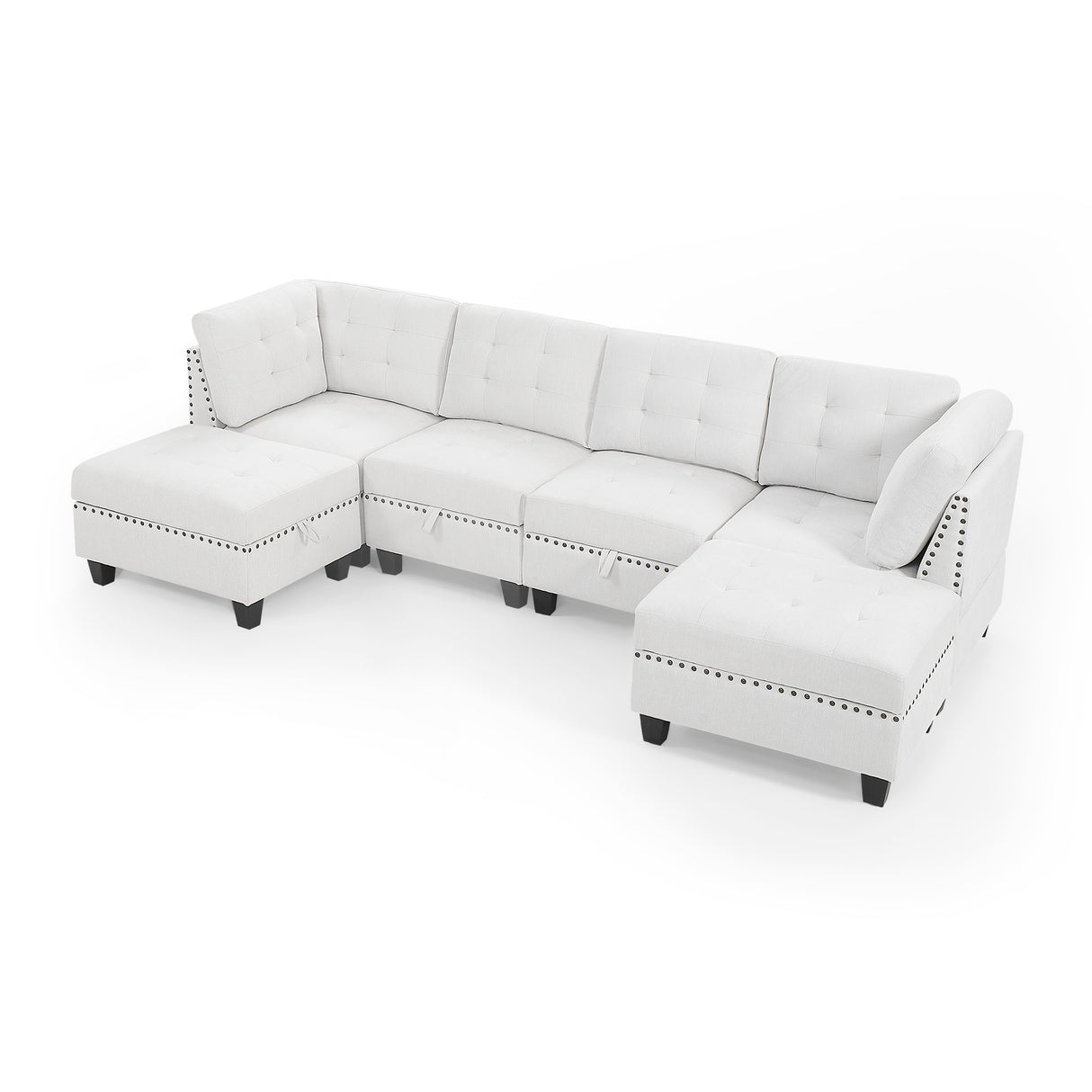 U shape Modular Sectional Sofa,DIY Combination,includes Two Single Chair ,Two Corner and Two Ottoman,Ivory Chenille - Home Elegance USA