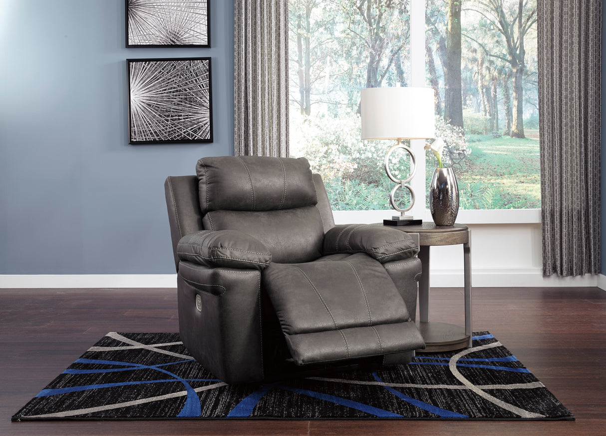 Erlangen Midnight PWR Recliner/ADJ Headrest - Faux Leather Ashley - Home Elegance USA