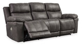 Ashley Midnight Erlangen PWR REC Sofa with ADJ Headrest - Faux Leather | Home Elegance USA