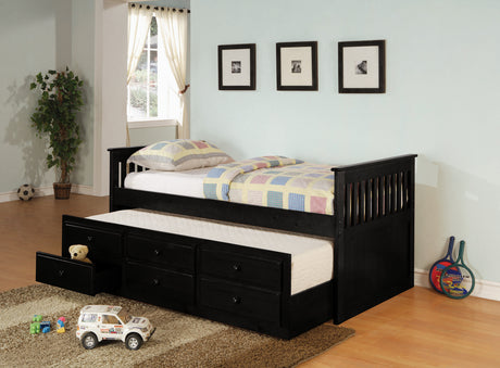 Twin Daybed W/ Trundle - Rochford Twin Captain's Daybed with Storage Trundle Black