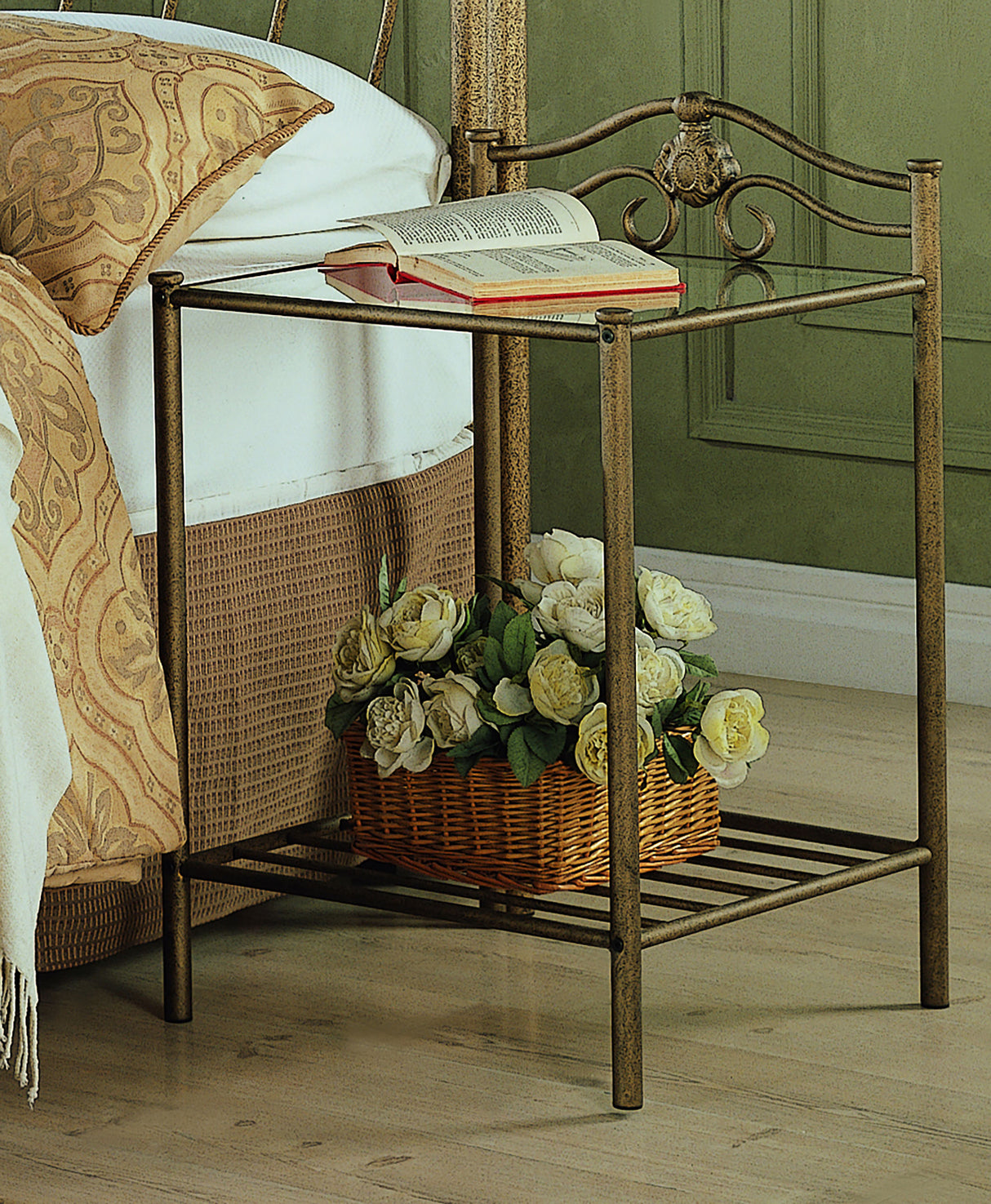 Sydney Metal 2-shelf Nightstand Antique Brushed Gold - Home Elegance USA