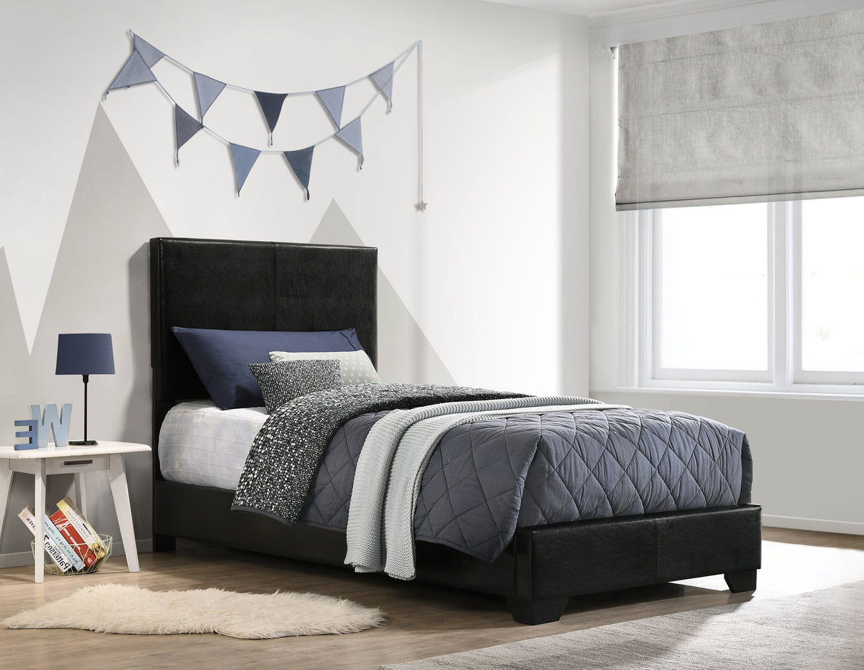 Twin Bed - Conner Upholstered Twin Panel Bed Black