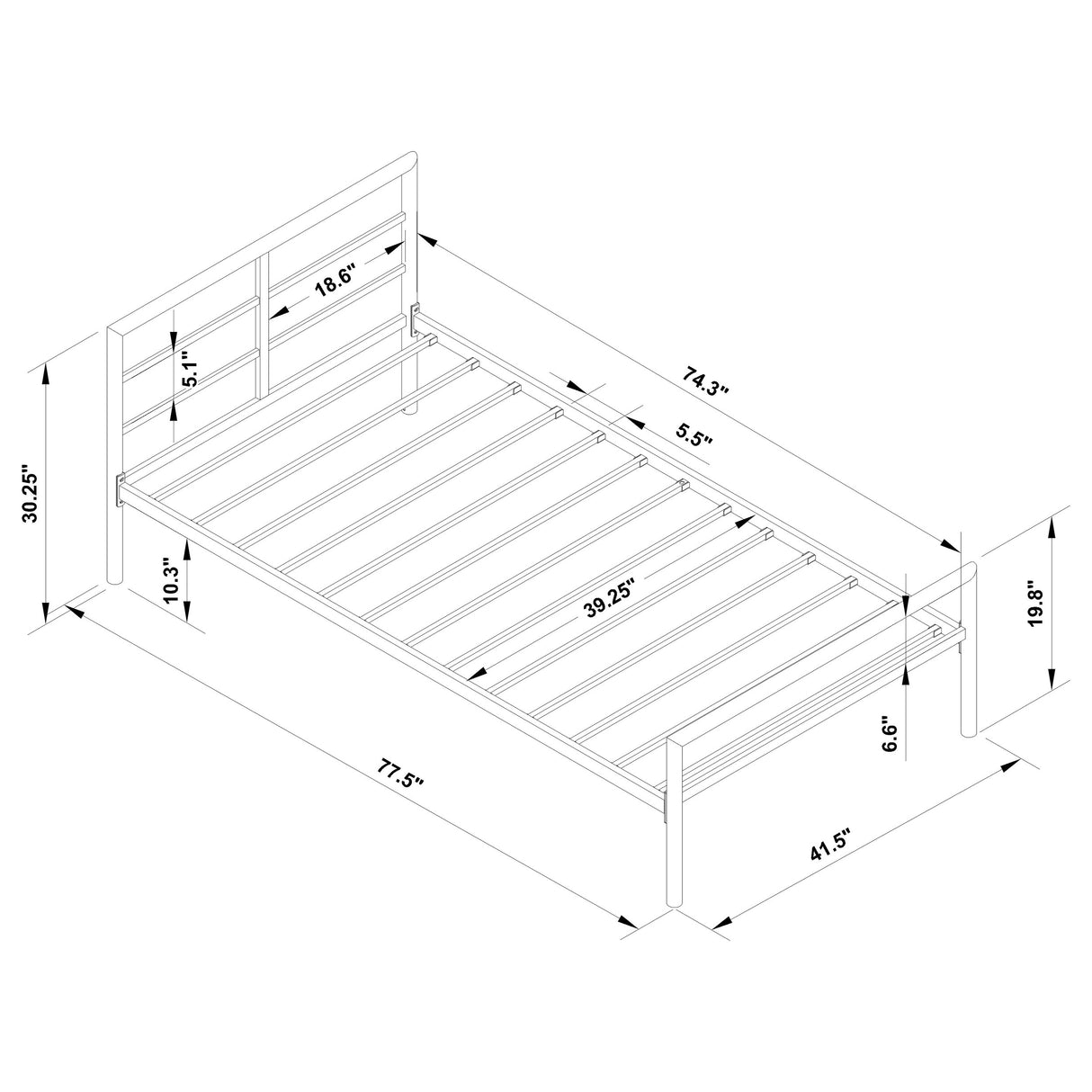 Twin Bed - Fisher Metal Twin Open Frame Bed Gunmetal