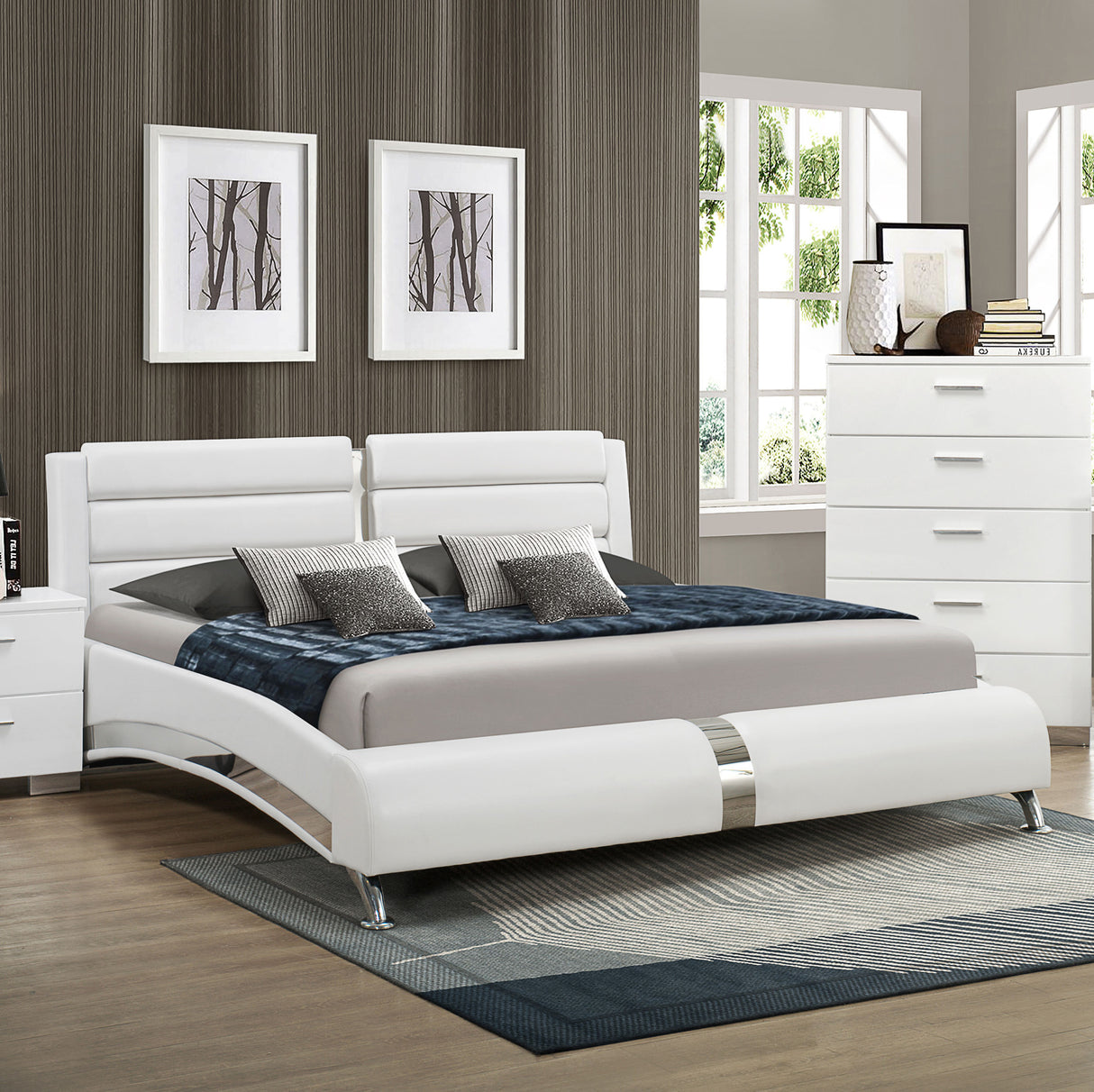 Eastern King Bed - Jeremaine Upholstered Eastern King Sleigh Bed White