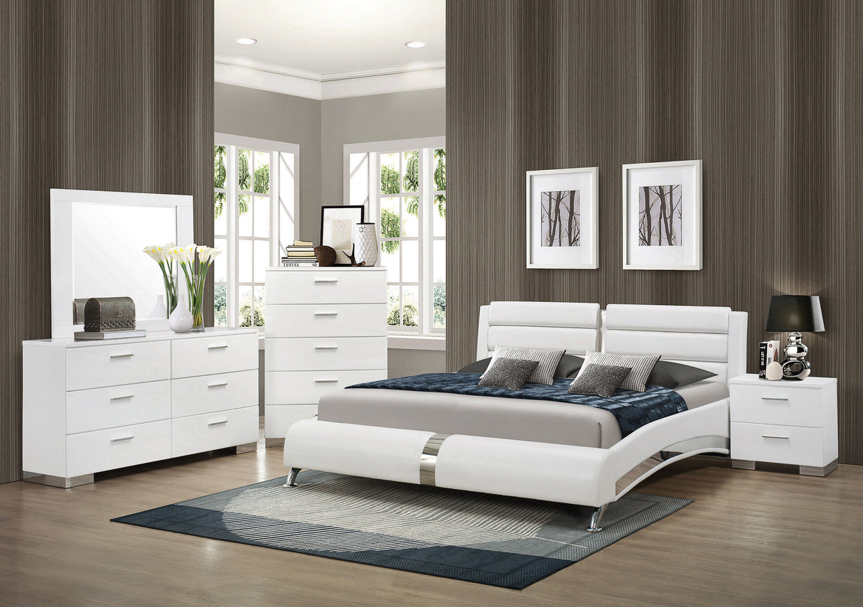 Eastern King Bed - Jeremaine Upholstered Eastern King Sleigh Bed White