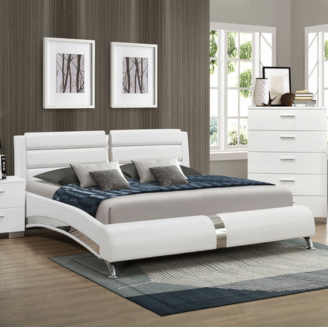 California King Bed - Jeremaine Upholstered California King Sleigh Bed White