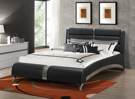 Queen Bed - Jeremaine Upholstered Queen Sleigh Bed Black