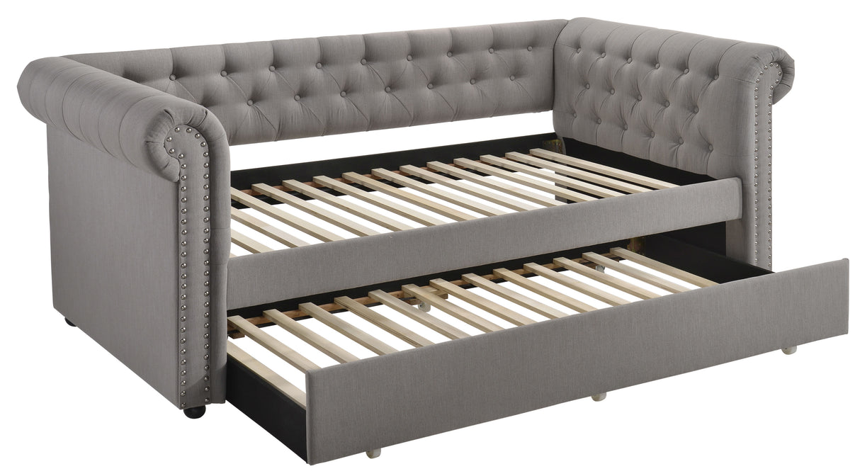 Twin Daybed W/ Trundle - Kepner Tufted Upholstered Daybed Grey with Trundle