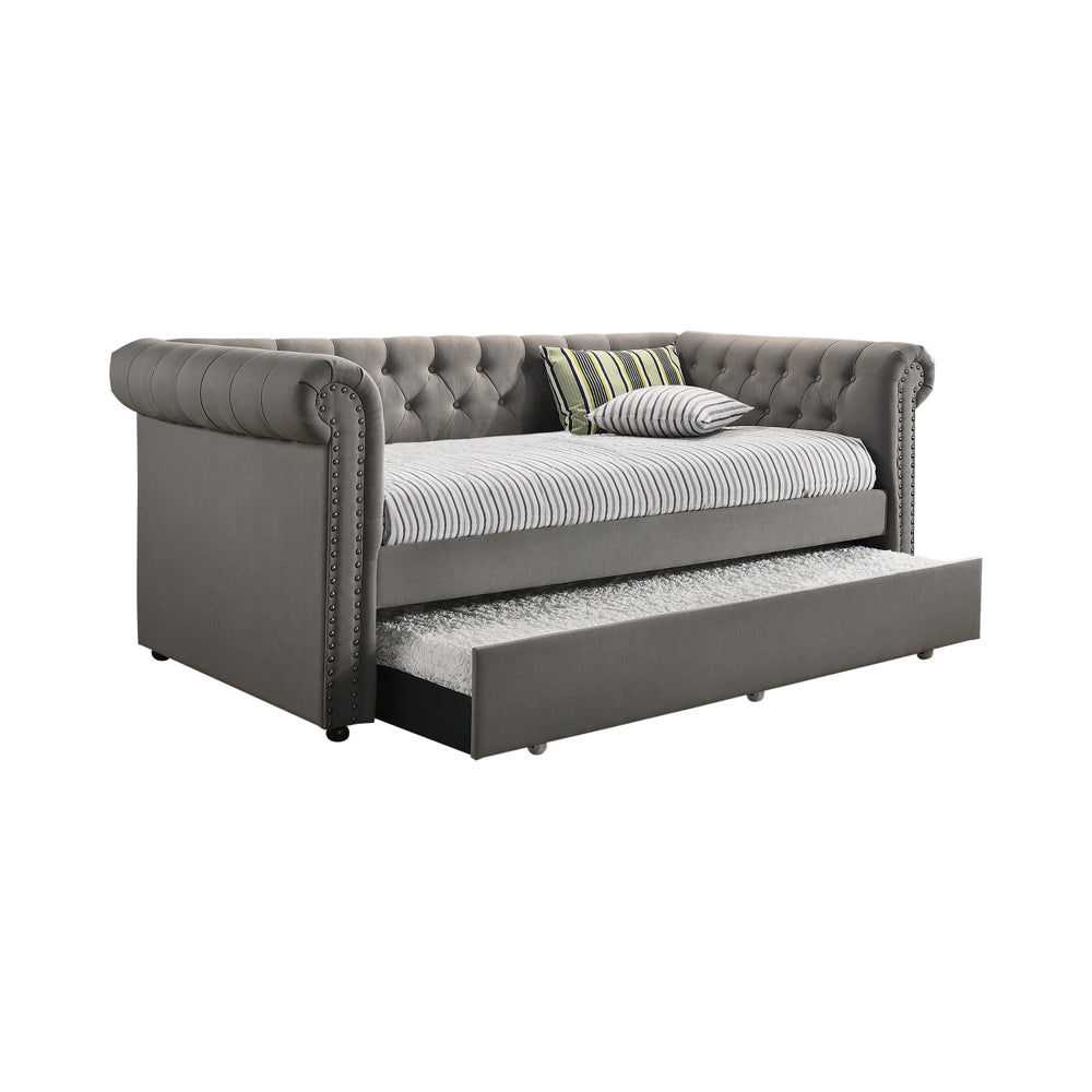 Twin Daybed W/ Trundle - Kepner Tufted Upholstered Daybed Grey with Trundle