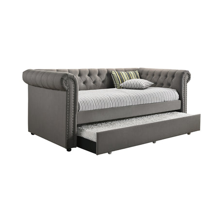 Twin Daybed W/ Trundle - Kepner Tufted Upholstered Daybed Grey with Trundle