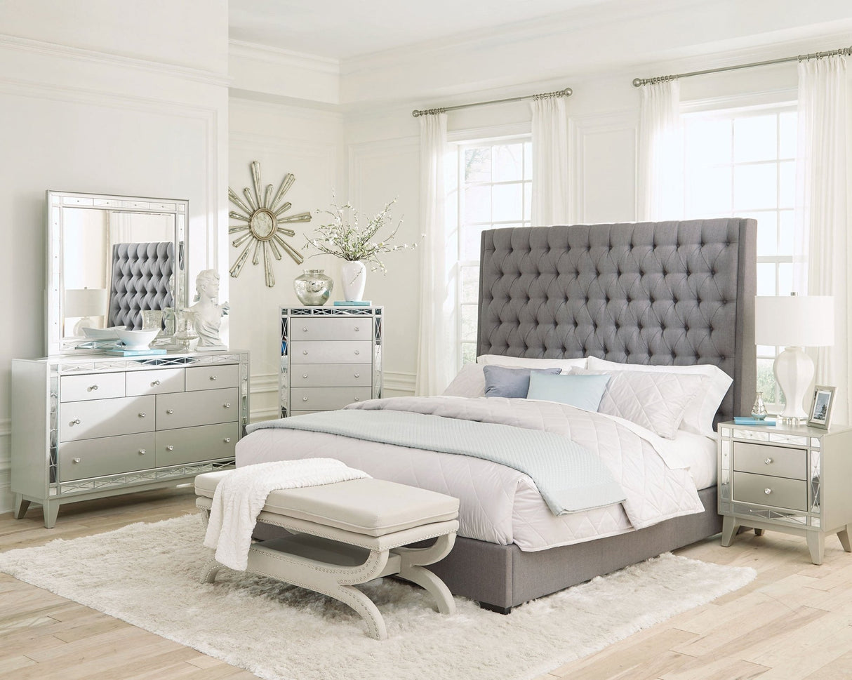 Camille Upholstered Eastern King Panel Bed Grey | Coaster | Home Elegance USA