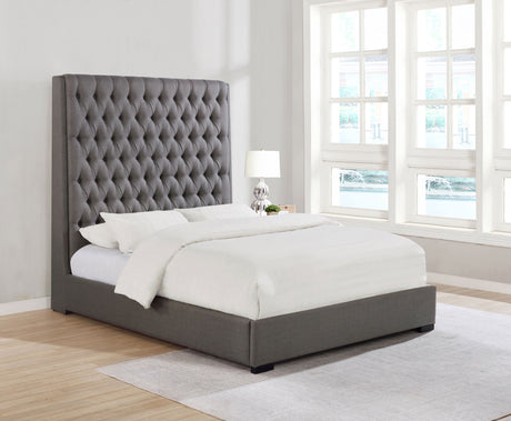 Queen Bed - Camille Upholstered Queen Panel Bed Grey