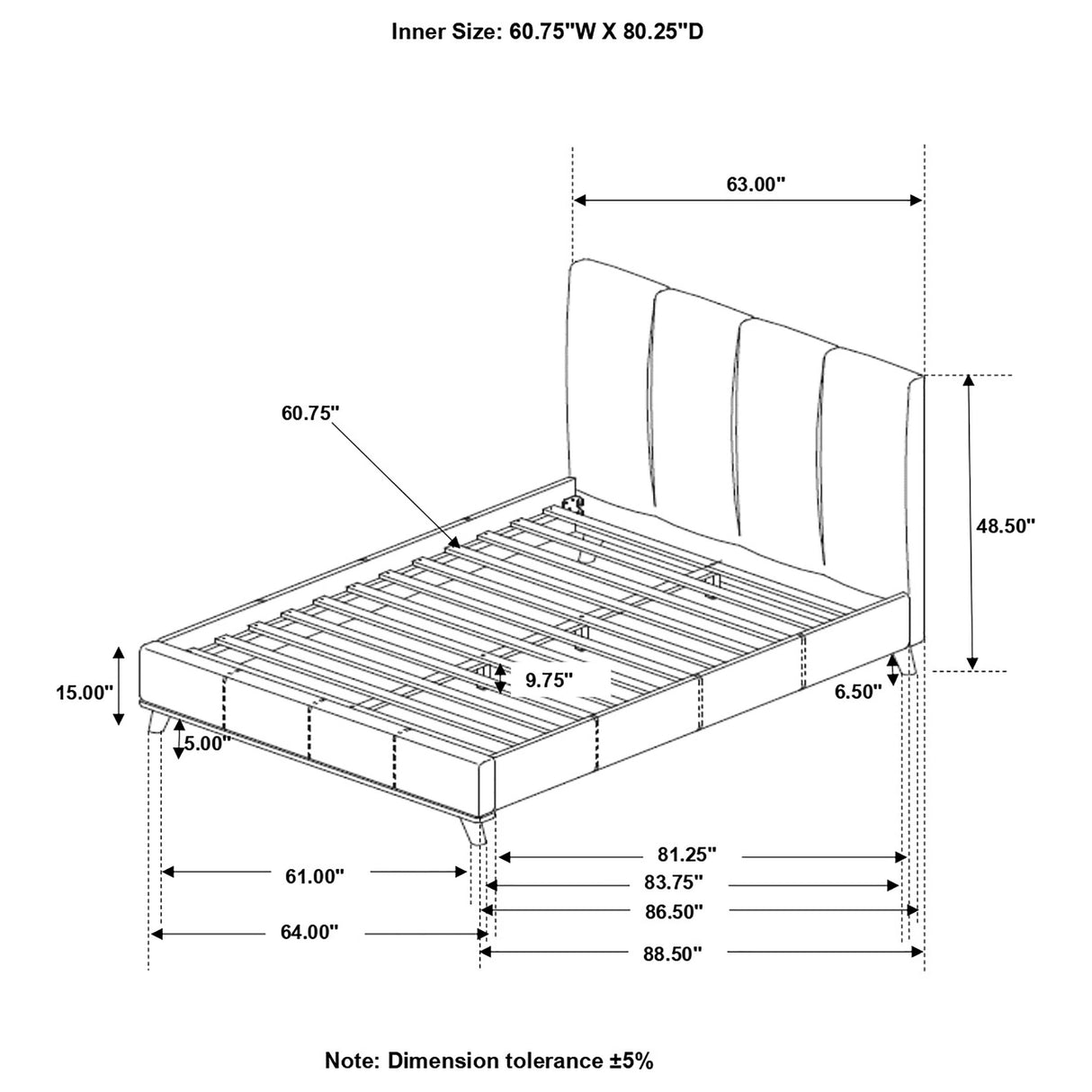 Queen Bed - Charity Upholstered Queen Panel Bed Blue