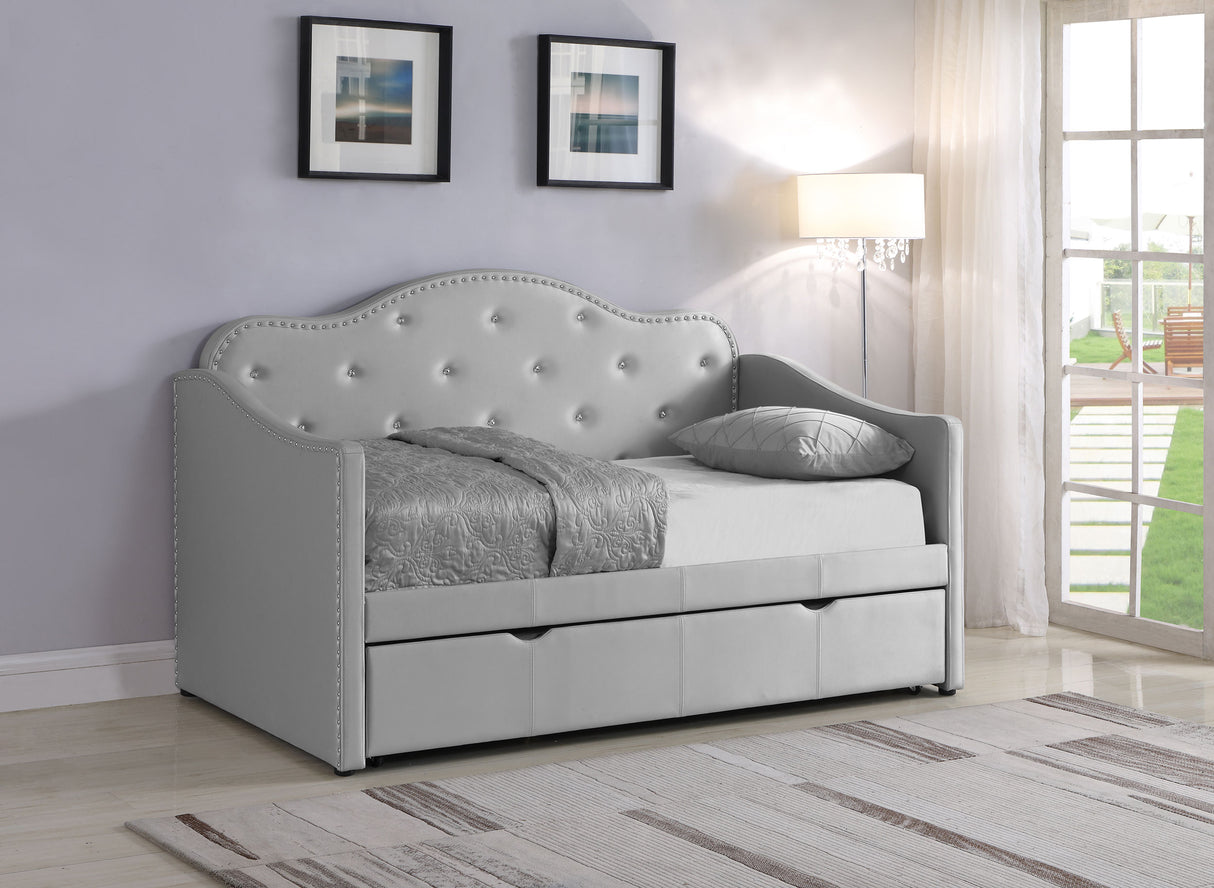 Twin Daybed W/ Trundle - Elmore Upholstered Twin Daybed with Trundle Pearlescent Grey