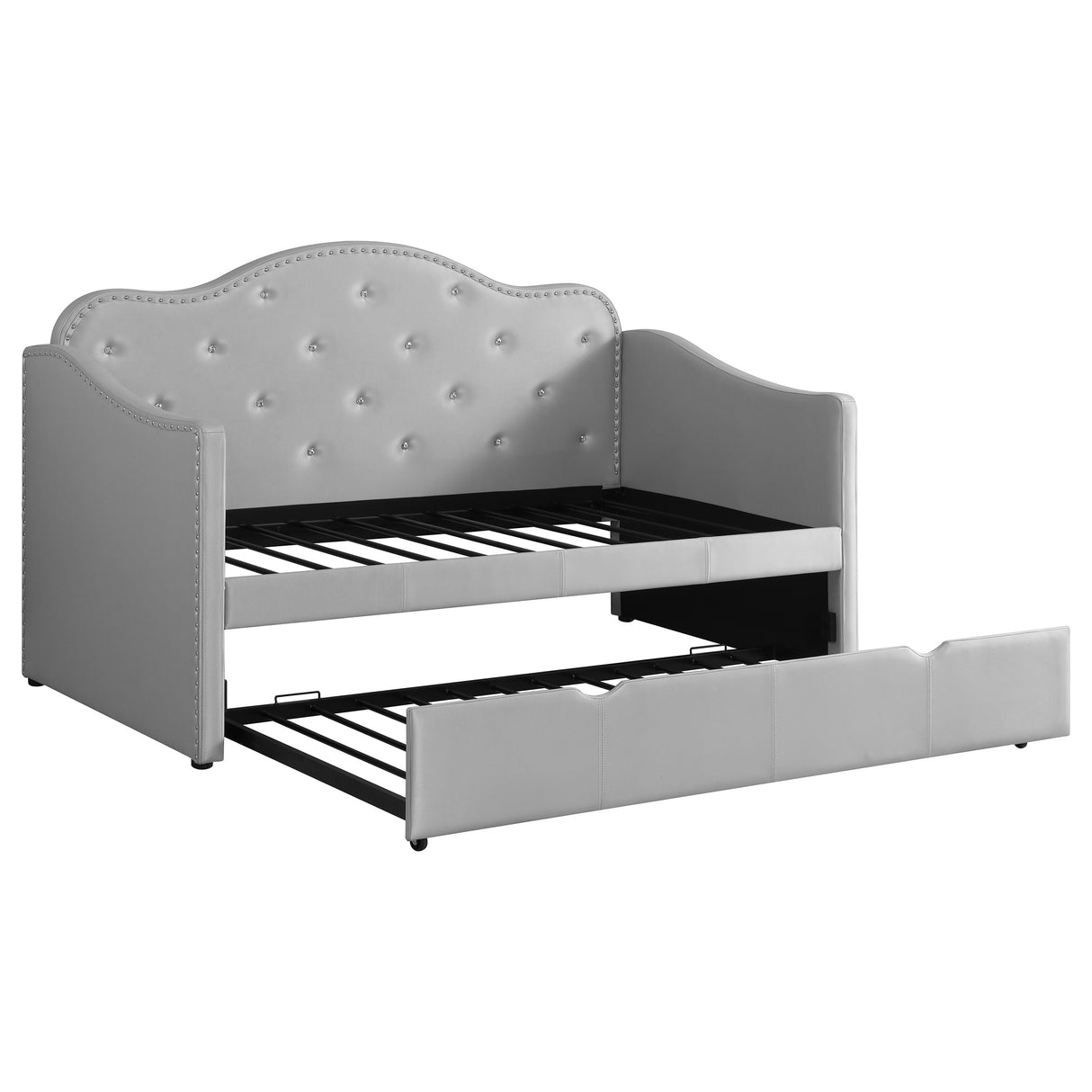 Twin Daybed W/ Trundle - Elmore Upholstered Twin Daybed with Trundle Pearlescent Grey